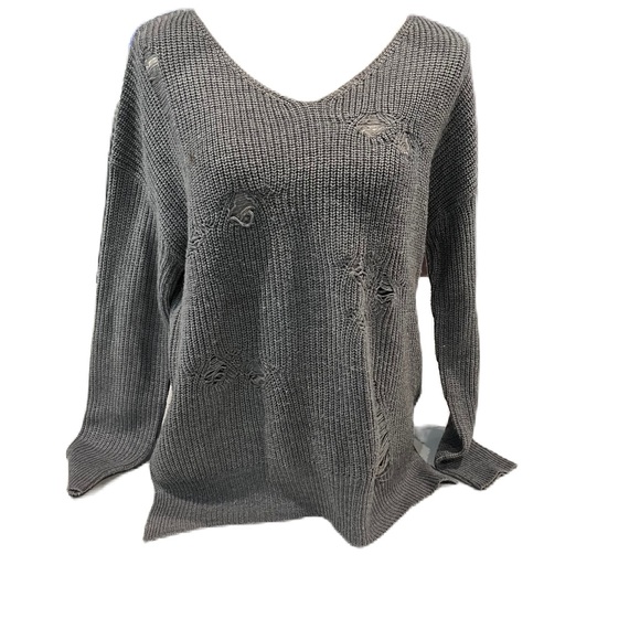 Moral Fiber Charcoal V-Neck Sweater - Picture 1 of 5